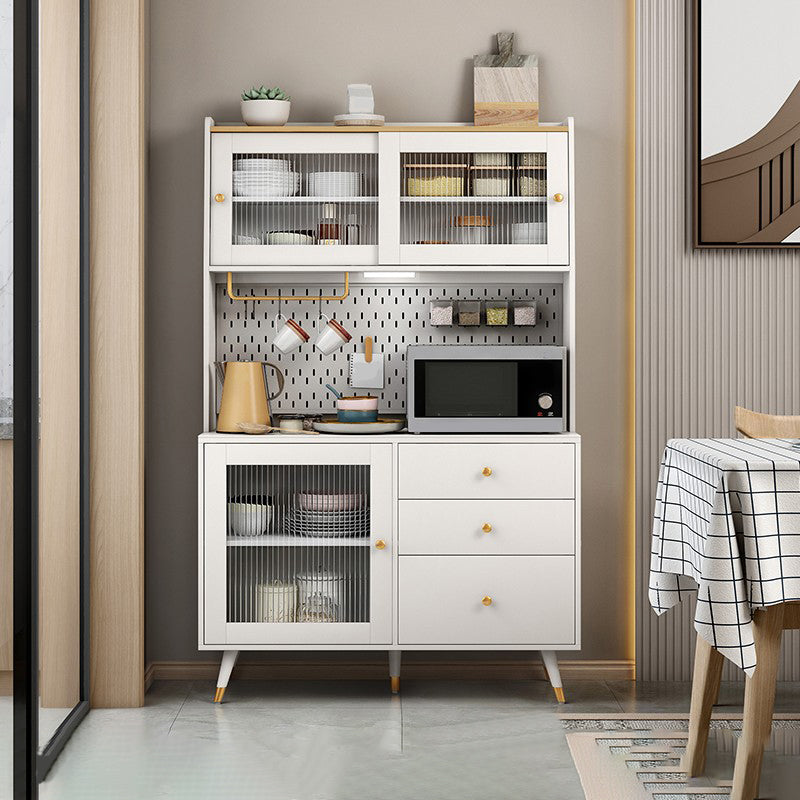 Modern Glass Doors Server 3 Drawers and Doors Cabinets Buffet Sideboard with LED Lights Clearhalo 'buffet_sideboard' 'Buffets & Sideboards' 'furn' 'furn_buffet_sideboard' 'Furniture' 'Kitchen & Dining Furniture' 6329833