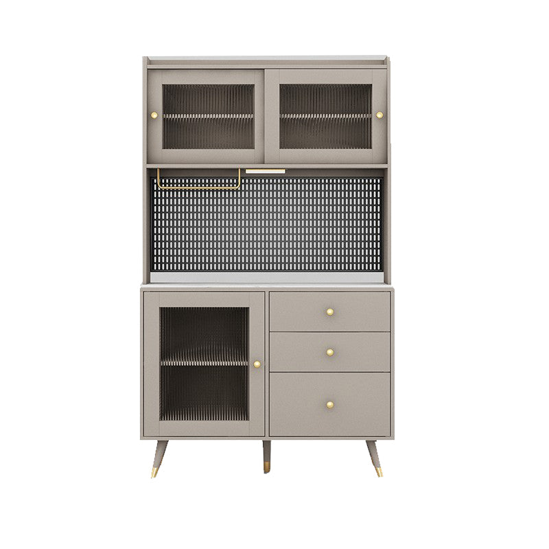 Modern Glass Doors Server 3 Drawers and Doors Cabinets Buffet Sideboard with LED Lights Clearhalo 'buffet_sideboard' 'Buffets & Sideboards' 'furn' 'furn_buffet_sideboard' 'Furniture' 'Kitchen & Dining Furniture' 6329836