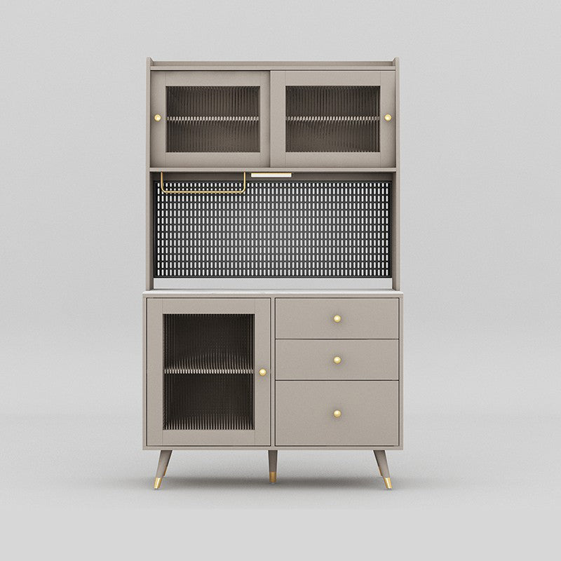 Modern Glass Doors Server 3 Drawers and Doors Cabinets Buffet Sideboard with LED Lights Champagne Clearhalo 'buffet_sideboard' 'Buffets & Sideboards' 'furn' 'furn_buffet_sideboard' 'Furniture' 'Kitchen & Dining Furniture' 6329839