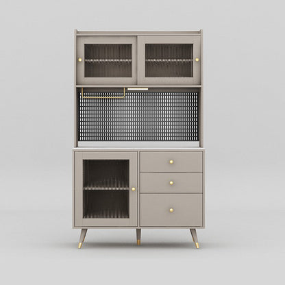 Modern Glass Doors Server 3 Drawers and Doors Cabinets Buffet Sideboard with LED Lights Champagne Clearhalo 'buffet_sideboard' 'Buffets & Sideboards' 'furn' 'furn_buffet_sideboard' 'Furniture' 'Kitchen & Dining Furniture' 6329839