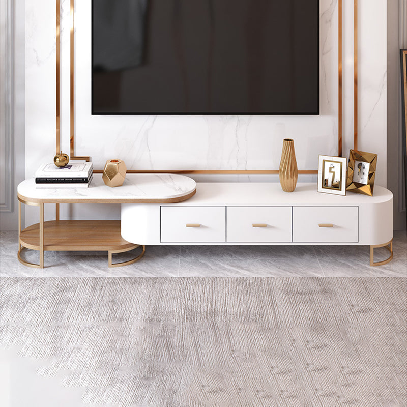 Glam Porta TV multimediale da 14" con ripiani aperti, console porta TV con cassetti