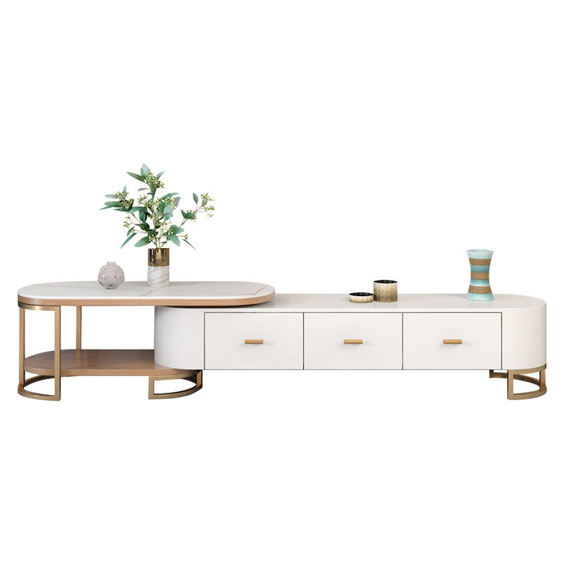 Glam Porta TV multimediale da 14" con ripiani aperti, console porta TV con cassetti