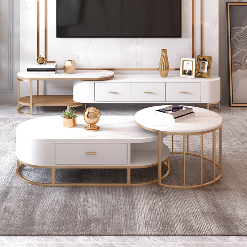 Glam Porta TV multimediale da 14" con ripiani aperti, console porta TV con cassetti