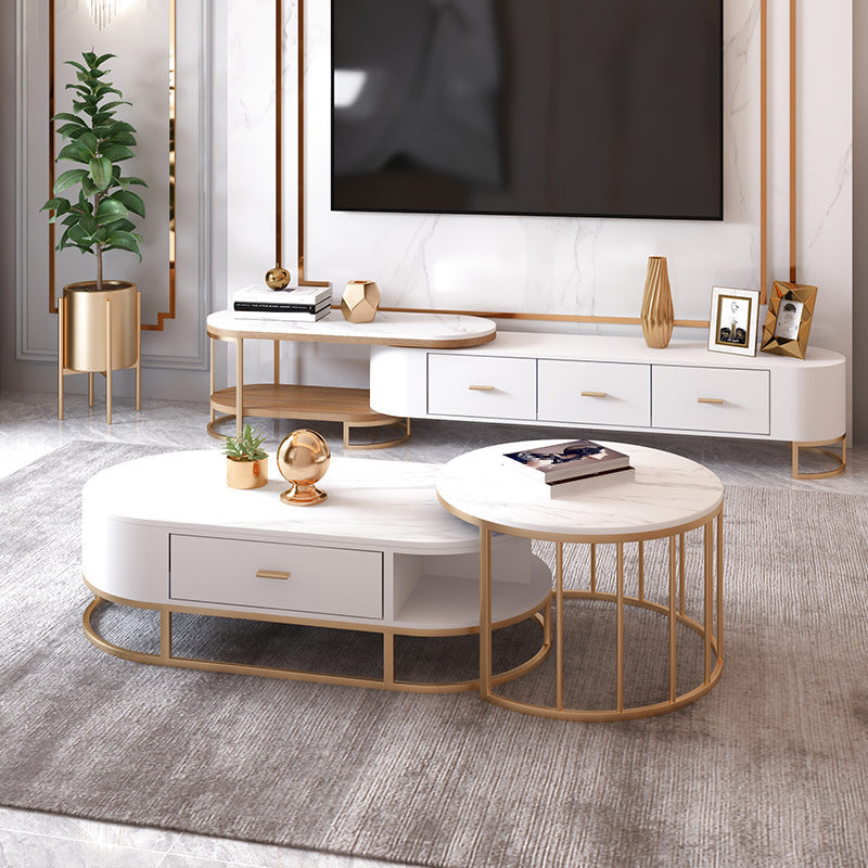 Glam Porta TV multimediale da 14" con ripiani aperti, console porta TV con cassetti