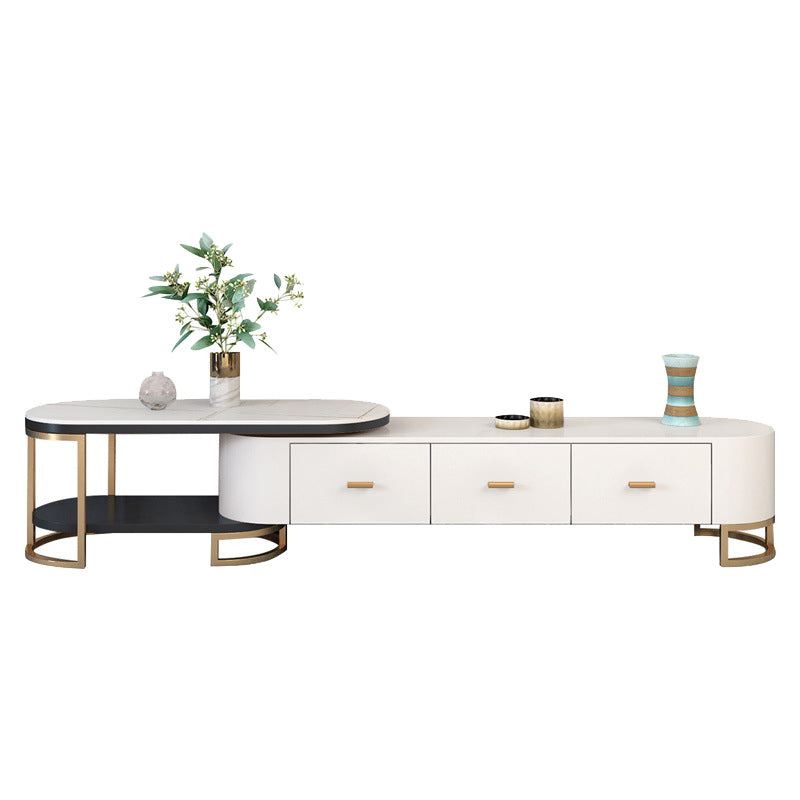Glam Porta TV multimediale da 14" con ripiani aperti, console porta TV con cassetti