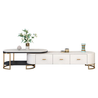 Glam Porta TV multimediale da 14" con ripiani aperti, console porta TV con cassetti
