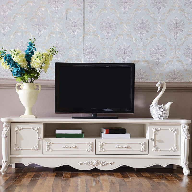 Traditional TV Media Stand White Open Shelving TV Stand Console with Drawers 78.7"L x 15.4"W x 17.1"H Clearhalo 'furn' 'furn_tv_stands_entertainment_centers' 'Furniture' 'Living Room Furniture' 'TV Stands & Entertainment Centers' 'TV Stands & Media Storage Furniture' 'tv_stands_entertainment_centers' 6330098