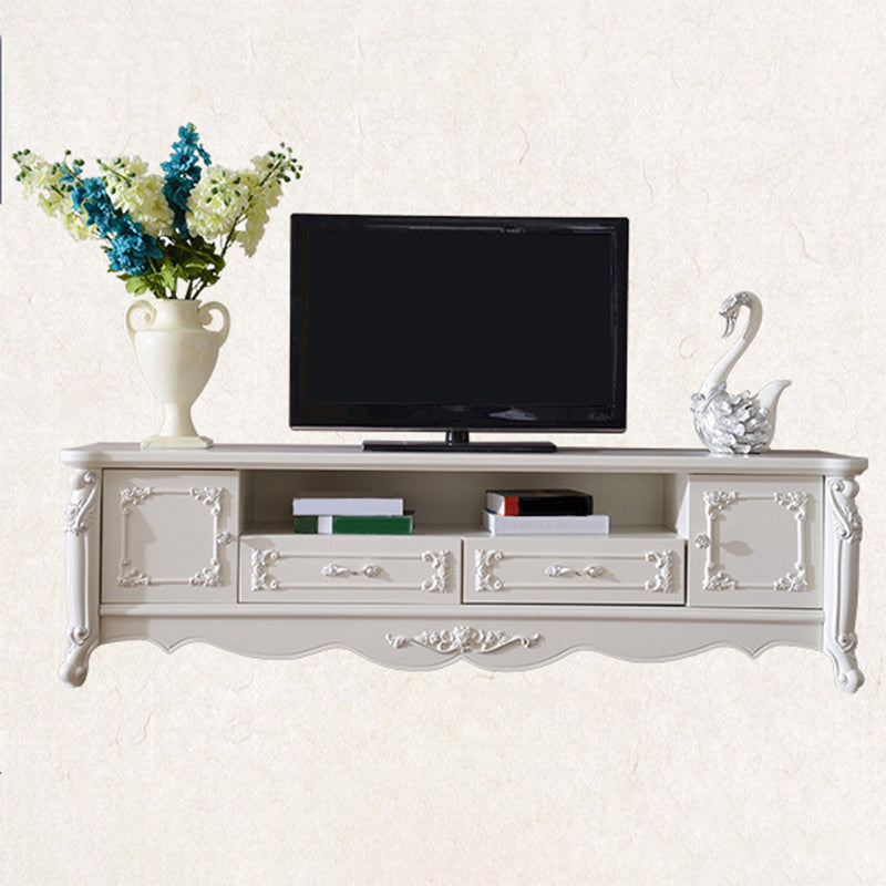 Traditional TV Media Stand White Open Shelving TV Stand Console with Drawers 70.9"L x 15.4"W x 17.1"H Clearhalo 'furn' 'furn_tv_stands_entertainment_centers' 'Furniture' 'Living Room Furniture' 'TV Stands & Entertainment Centers' 'TV Stands & Media Storage Furniture' 'tv_stands_entertainment_centers' 6330099