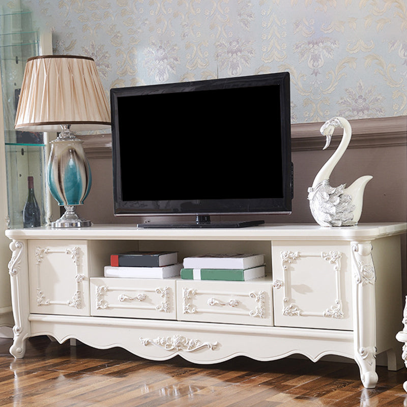 Traditional TV Media Stand White Open Shelving TV Stand Console with Drawers Clearhalo 'furn' 'furn_tv_stands_entertainment_centers' 'Furniture' 'Living Room Furniture' 'TV Stands & Entertainment Centers' 'TV Stands & Media Storage Furniture' 'tv_stands_entertainment_centers' 6330101