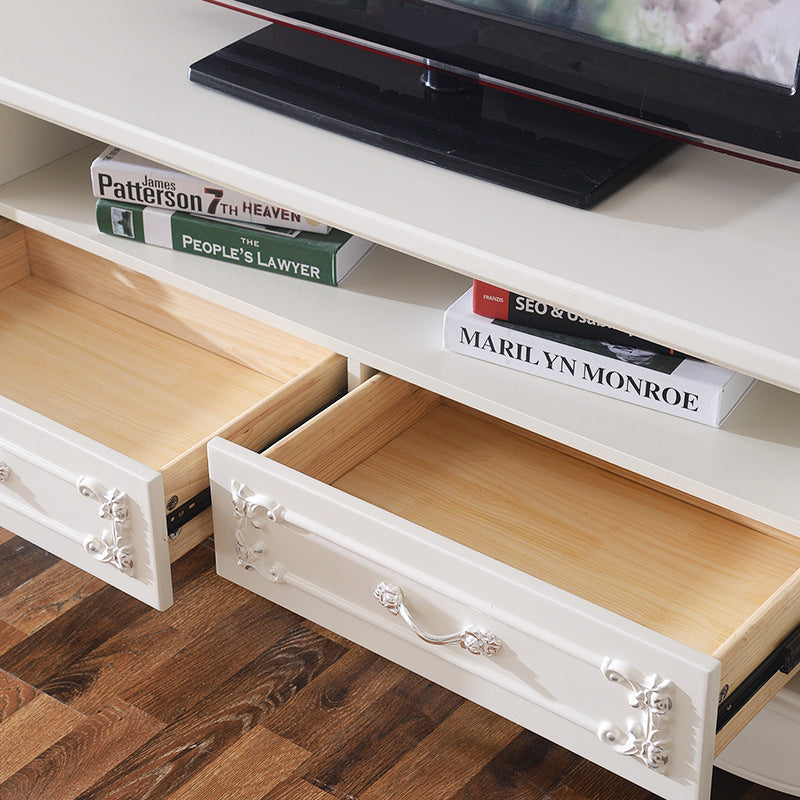 Traditional TV Media Stand White Open Shelving TV Stand Console with Drawers Clearhalo 'furn' 'furn_tv_stands_entertainment_centers' 'Furniture' 'Living Room Furniture' 'TV Stands & Entertainment Centers' 'TV Stands & Media Storage Furniture' 'tv_stands_entertainment_centers' 6330106
