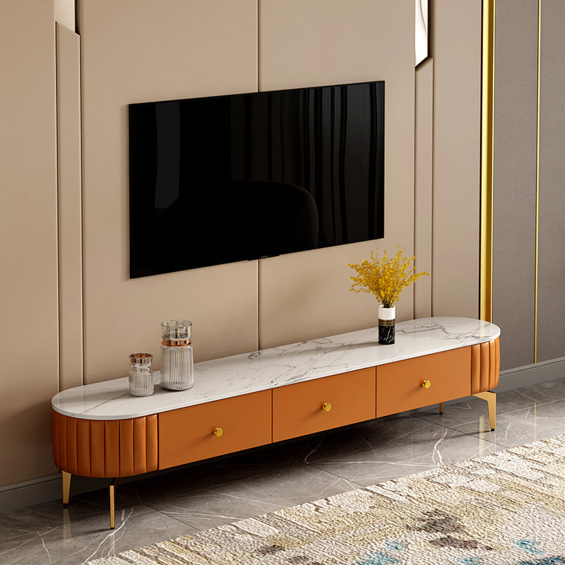 Scandinavian TV Media Stand Stone Enclosed Storage TV Stand Console with Drawers 63"L x 16"W x 16.5"H Orange Clearhalo 'furn' 'furn_tv_stands_entertainment_centers' 'Furniture' 'Living Room Furniture' 'TV Stands & Entertainment Centers' 'TV Stands & Media Storage Furniture' 'tv_stands_entertainment_centers' 6330193