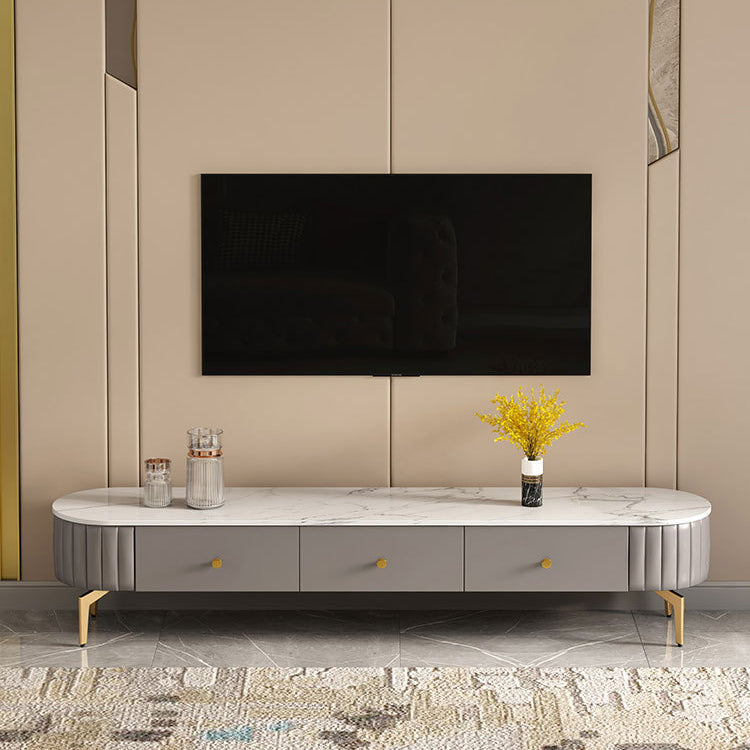 Scandinavian TV Media Stand Stone Enclosed Storage TV Stand Console with Drawers 63"L x 16"W x 16.5"H Grey Clearhalo 'furn' 'furn_tv_stands_entertainment_centers' 'Furniture' 'Living Room Furniture' 'TV Stands & Entertainment Centers' 'TV Stands & Media Storage Furniture' 'tv_stands_entertainment_centers' 6330196