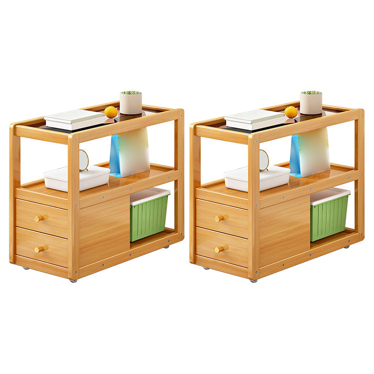 Table de chevet en bois et en verre table de nuit minimaliste moderne avec roulettes