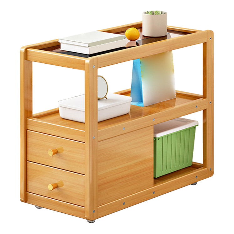 Table de chevet en bois et en verre table de nuit minimaliste moderne avec roulettes