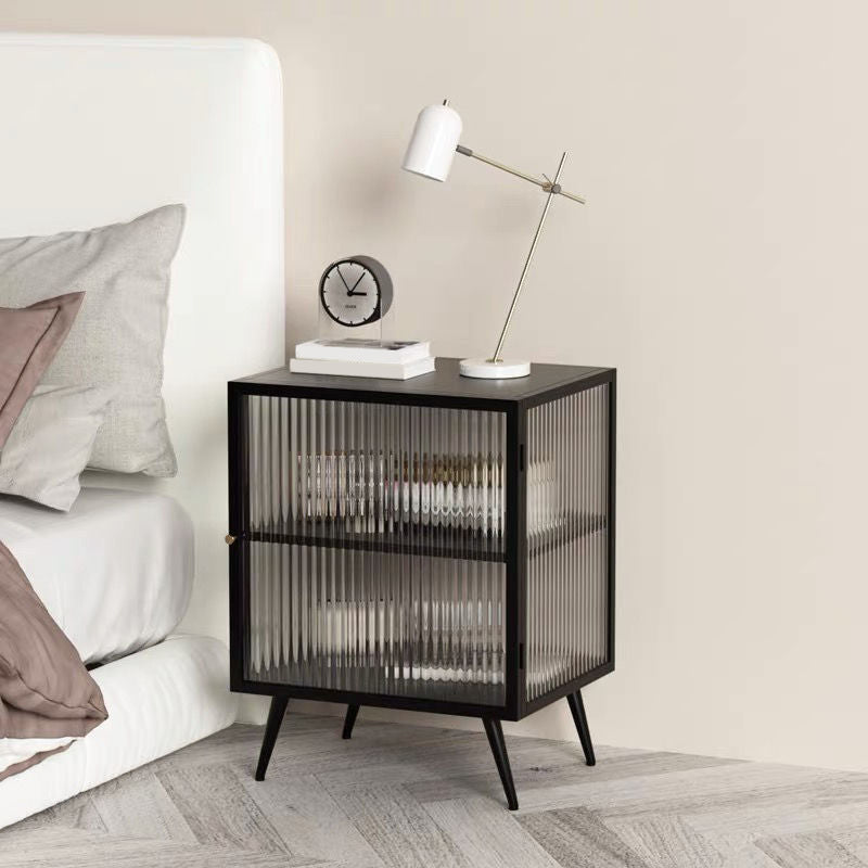Tavolo da notte in vetro e metallo moderno comodino aperto minimalista con gambe