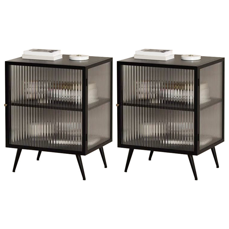 Tavolo da notte in vetro e metallo moderno comodino aperto minimalista con gambe