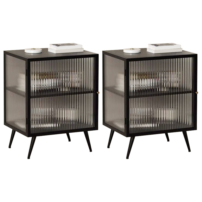 Tavolo da notte in vetro e metallo moderno comodino aperto minimalista con gambe