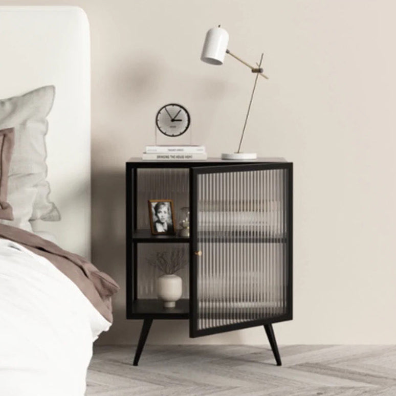 Tavolo da notte in vetro e metallo moderno comodino aperto minimalista con gambe
