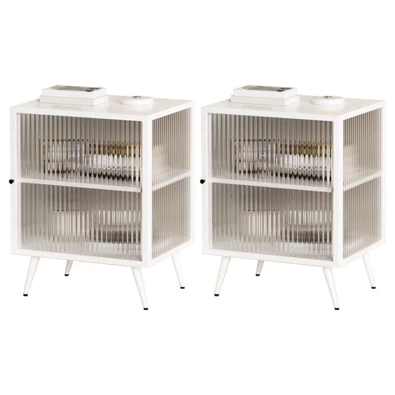 Tavolo da notte in vetro e metallo moderno comodino aperto minimalista con gambe