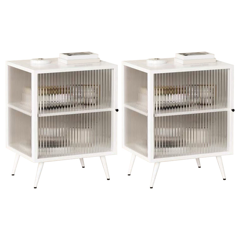 Tavolo da notte in vetro e metallo moderno comodino aperto minimalista con gambe