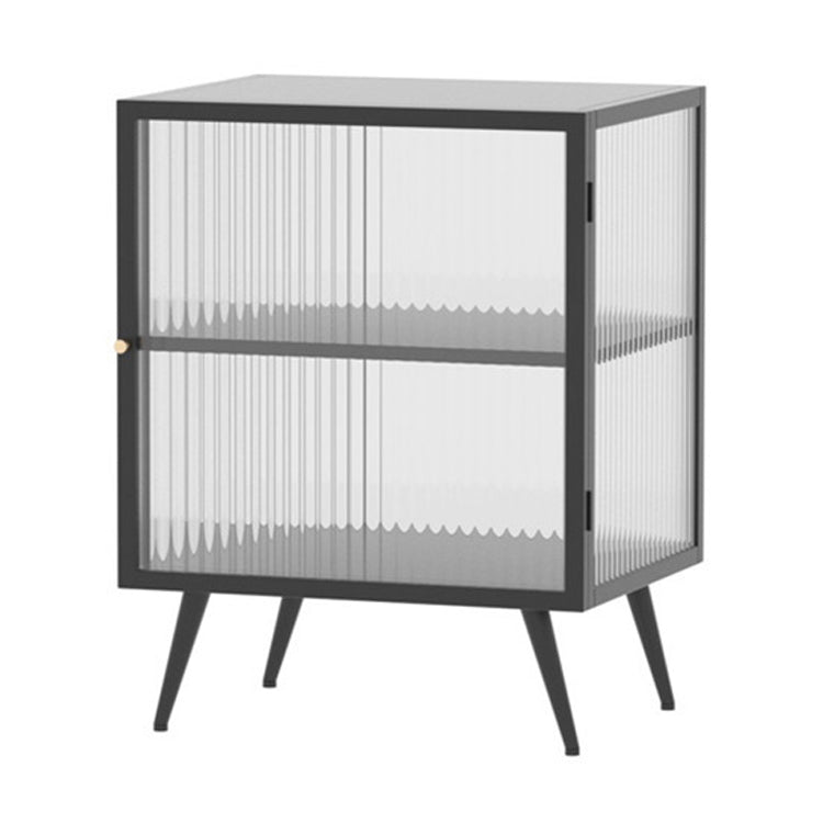 Tavolo da notte in vetro e metallo moderno comodino aperto minimalista con gambe