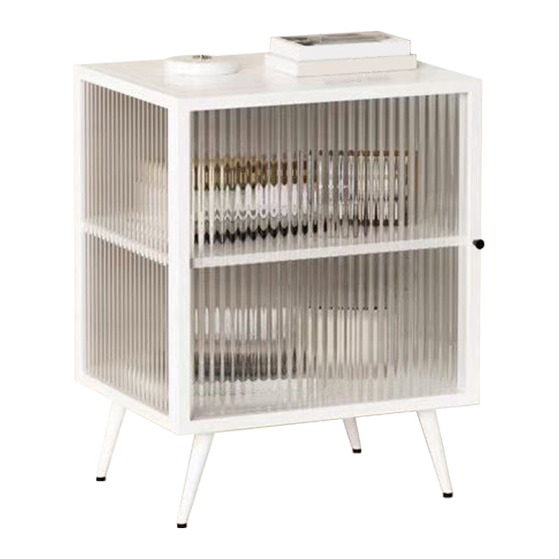 Tavolo da notte in vetro e metallo moderno comodino aperto minimalista con gambe