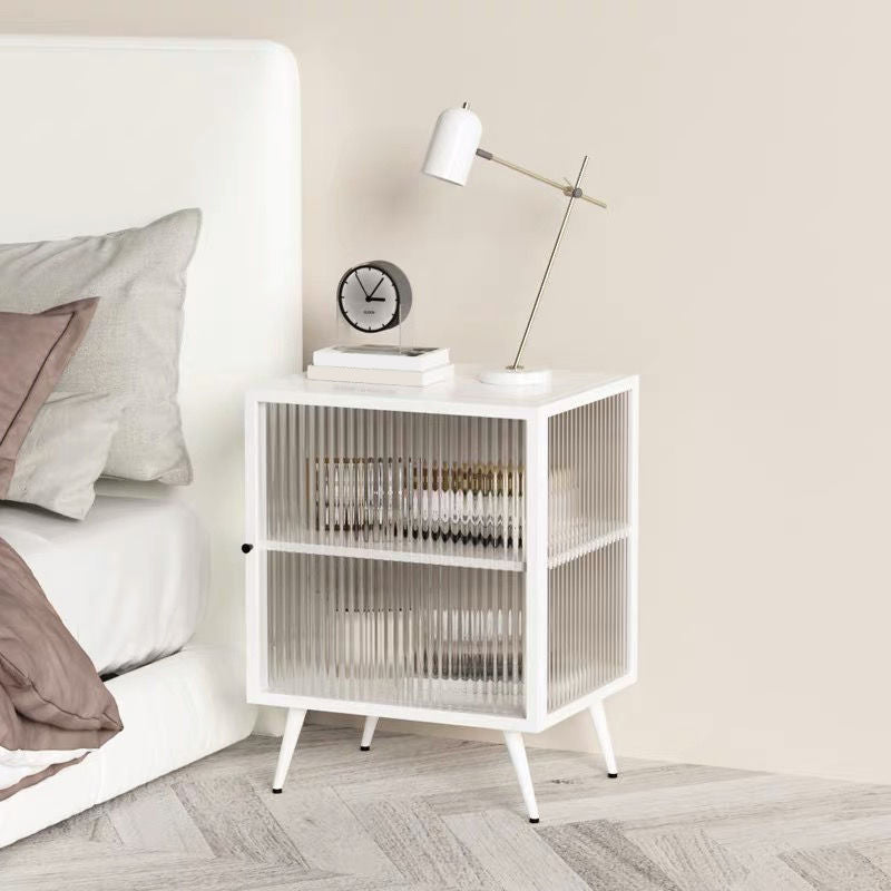 Tavolo da notte in vetro e metallo moderno comodino aperto minimalista con gambe