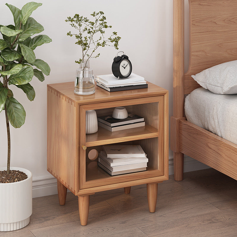 Wooden Night Table Modern Minimalist Bedside Table with Cabinet Brown 1 Piece Clearhalo 'Bedroom Furniture' 'furn' 'furn_night_stand' 'Furniture' 'night_stand' 'Nightstands' 6330373