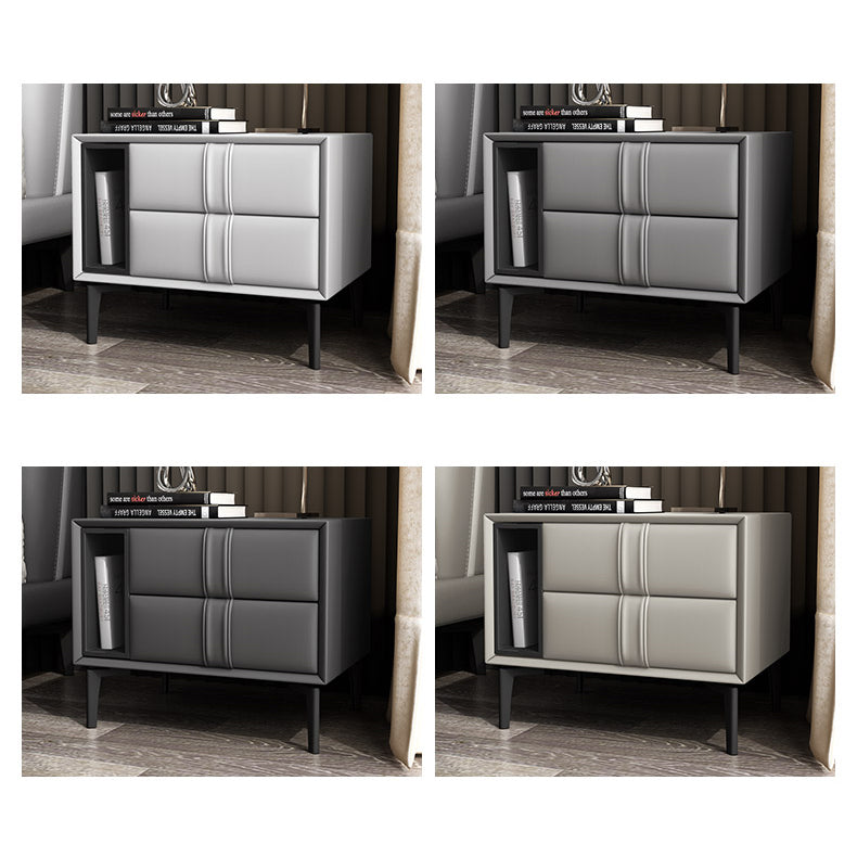 Table de nuit en cuir et en bois moderne table de chevet ouverte minimaliste avec jambes