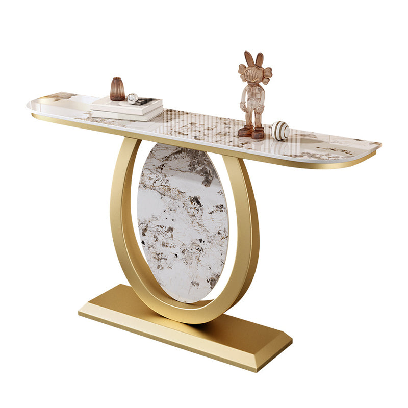 Stone Half Moon Accent Table 1-shelf 31.5" Tall Console Table for Hall Clearhalo 'Console Tables' 'console_tables' 'Entry & Mudroom Furniture' 'furn' 'furn_console_tables' 'Furniture' 6334445