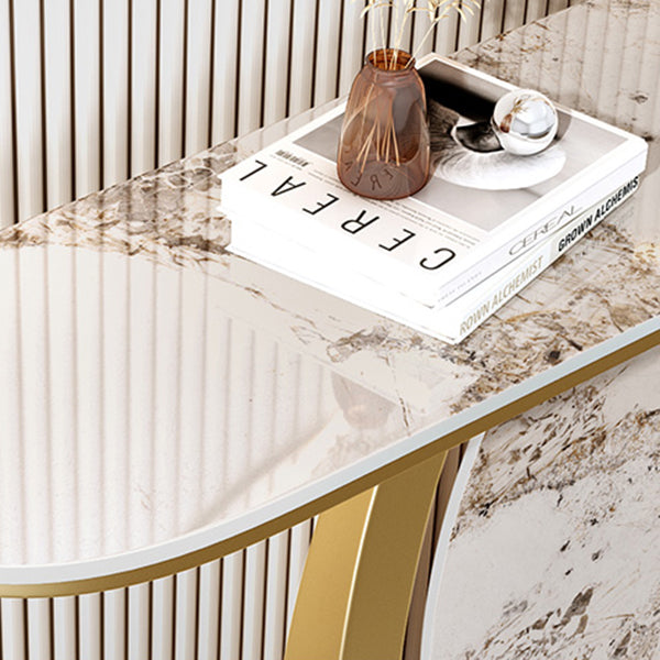 Stone Half Moon Accent Table 1-shelf 31.5" Tall Console Table for Hall Clearhalo 'Console Tables' 'console_tables' 'Entry & Mudroom Furniture' 'furn' 'furn_console_tables' 'Furniture' 6334446