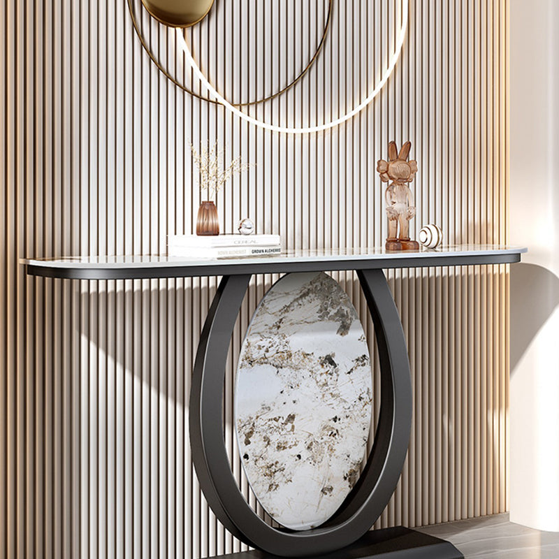 Stone Half Moon Accent Table 1-shelf 31.5" Tall Console Table for Hall Clearhalo 'Console Tables' 'console_tables' 'Entry & Mudroom Furniture' 'furn' 'furn_console_tables' 'Furniture' 6334448