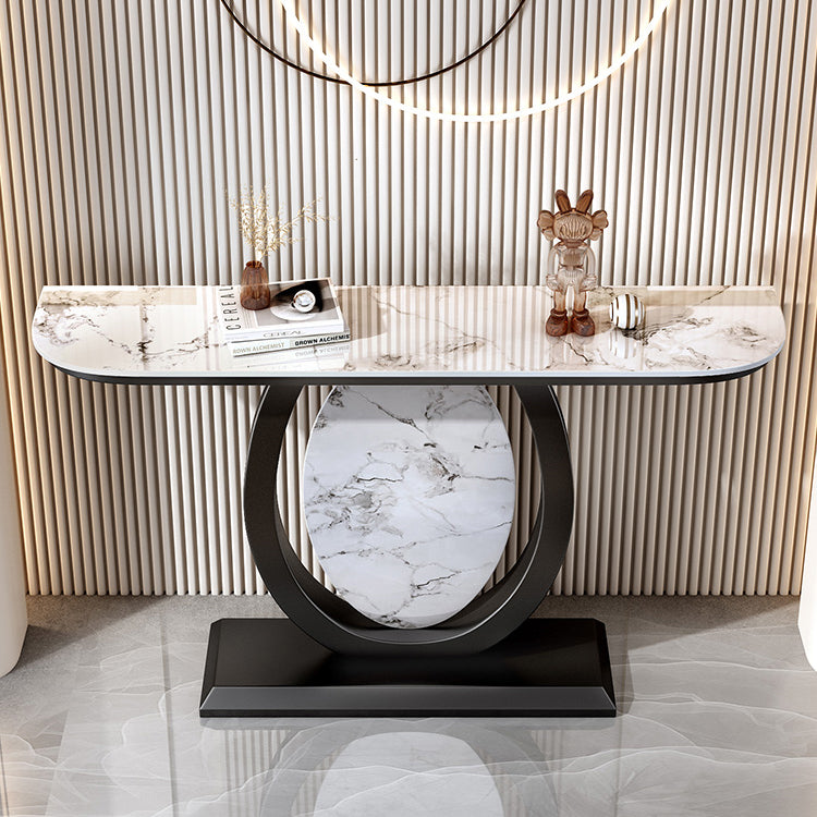 Stone Half Moon Accent Table 1-shelf 31.5" Tall Console Table for Hall Clearhalo 'Console Tables' 'console_tables' 'Entry & Mudroom Furniture' 'furn' 'furn_console_tables' 'Furniture' 6334453