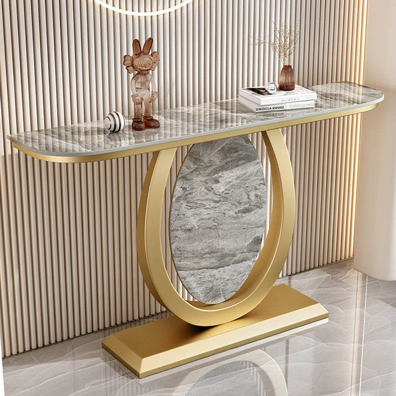 Stone Half Moon Accent Table 1-shelf 31.5" Tall Console Table for Hall Clearhalo 'Console Tables' 'console_tables' 'Entry & Mudroom Furniture' 'furn' 'furn_console_tables' 'Furniture' 6334454