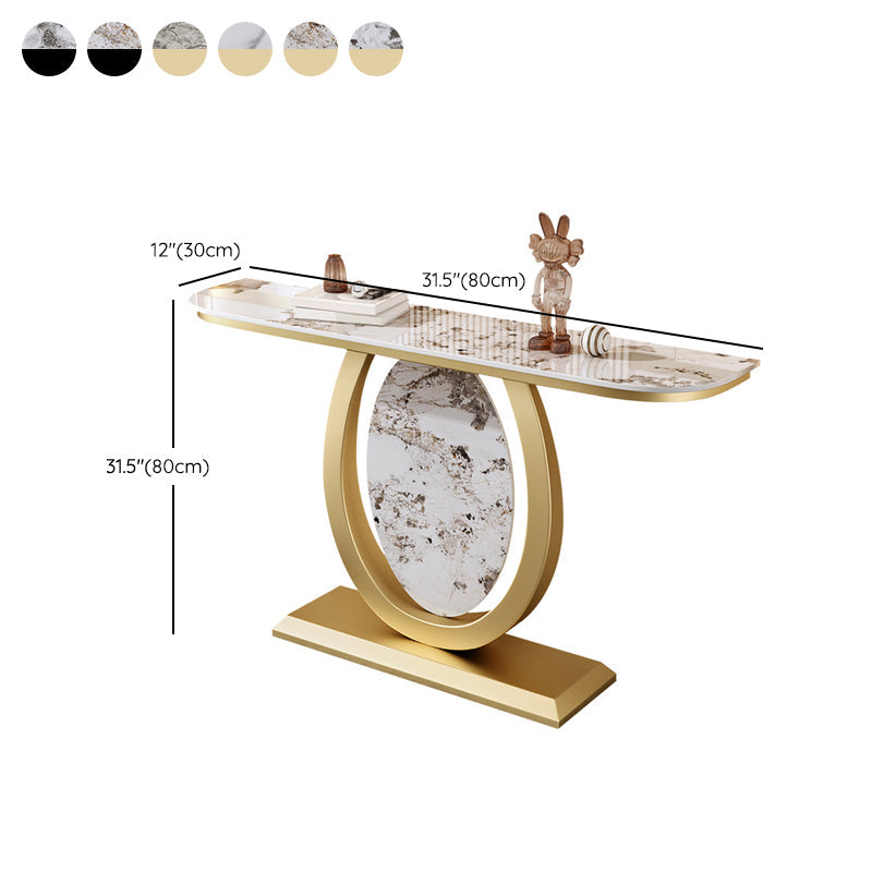 Stone Half Moon Accent Table 1-shelf 31.5" Tall Console Table for Hall Clearhalo 'Console Tables' 'console_tables' 'Entry & Mudroom Furniture' 'furn' 'furn_console_tables' 'Furniture' 6334459