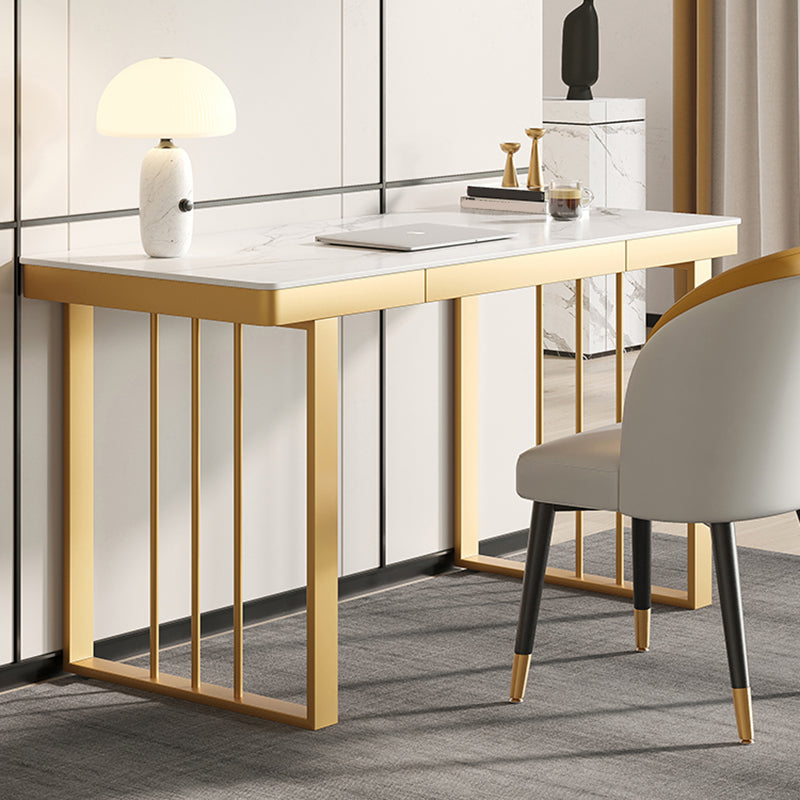 Glam 29.5"H Office Desk Sled Rectangular Writing Desk for Dormitory 55.1"L x 23.6"W x 29.5"H White Drawers Clearhalo 'furn' 'furn_office_desk' 'Furniture' 'Office Desks' 'Office Furniture' 'office_desk' 6334645