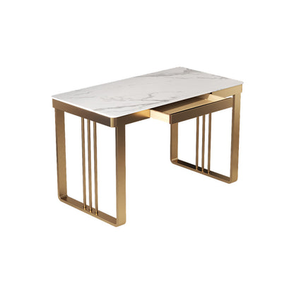 Glam 29.5"H Office Desk Sled Rectangular Writing Desk for Dormitory 31"L x 16"W x 30"H White Drawers Clearhalo 'furn' 'furn_office_desk' 'Furniture' 'Office Desks' 'Office Furniture' 'office_desk' 6334647