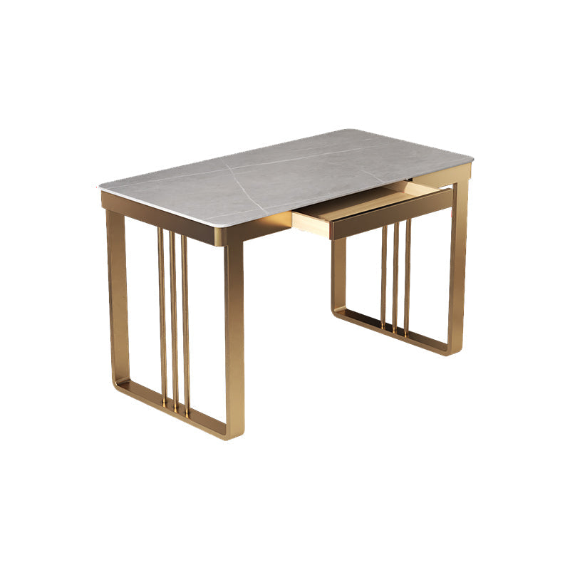 Glam 29.5"H Office Desk Sled Rectangular Writing Desk for Dormitory Grey Drawers Clearhalo 'furn' 'furn_office_desk' 'Furniture' 'Office Desks' 'Office Furniture' 'office_desk' 6334650