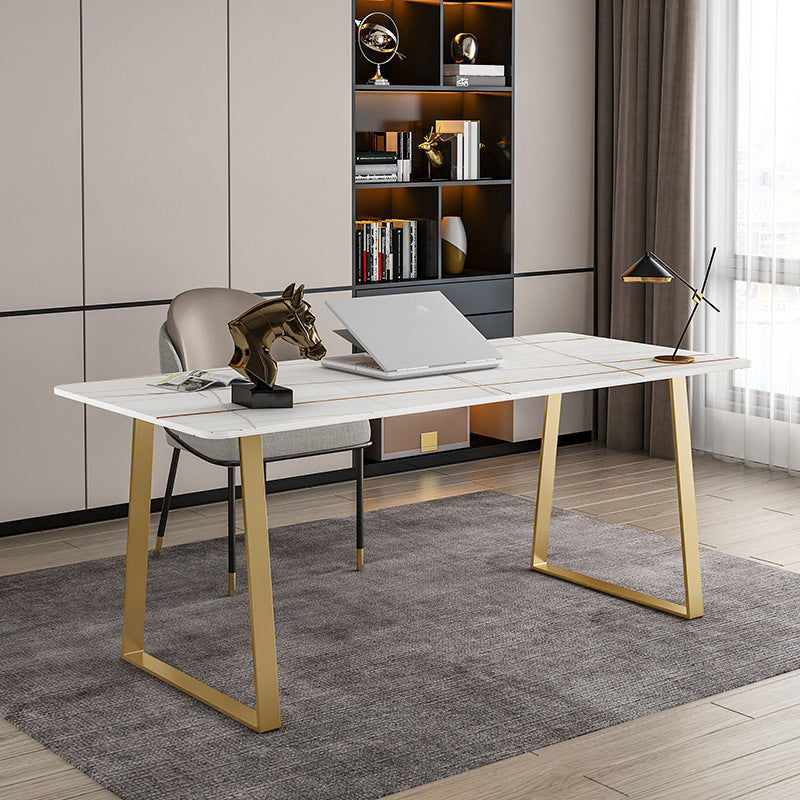 29.53" H Glam Office Desk Rectangular Secretary Desk with Metal Legs White-Gold Clearhalo 'furn' 'furn_office_desk' 'Furniture' 'Office Desks' 'Office Furniture' 'office_desk' 6334680