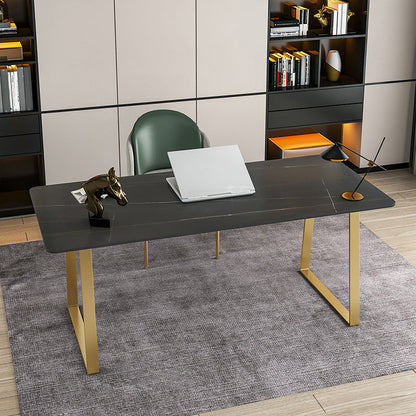 29.53" H Glam Office Desk Rectangular Secretary Desk with Metal Legs Black-Gold Clearhalo 'furn' 'furn_office_desk' 'Furniture' 'Office Desks' 'Office Furniture' 'office_desk' 6334681