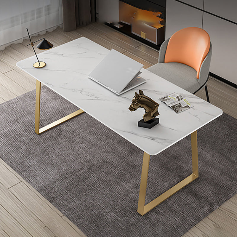 29.53" H Glam Office Desk Rectangular Secretary Desk with Metal Legs White Clearhalo 'furn' 'furn_office_desk' 'Furniture' 'Office Desks' 'Office Furniture' 'office_desk' 6334682