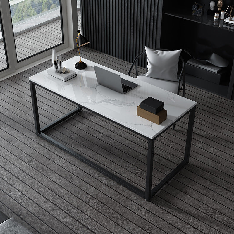 Contemporary White Office Desk with Metal Legs Marble Writing Desk Black Clearhalo 'furn' 'furn_office_desk' 'Furniture' 'Office Desks' 'Office Furniture' 'office_desk' 6334941
