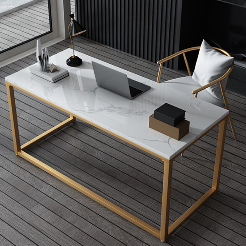 Contemporary White Office Desk with Metal Legs Marble Writing Desk 70.9"L x 31.5"W x 29.5"H Clearhalo 'furn' 'furn_office_desk' 'Furniture' 'Office Desks' 'Office Furniture' 'office_desk' 6334950