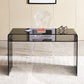 Contemporary Writing Desk Rectangular Glass Office Desk with Storage