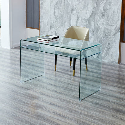 Contemporary Writing Desk Rectangular Glass Office Desk with Storage