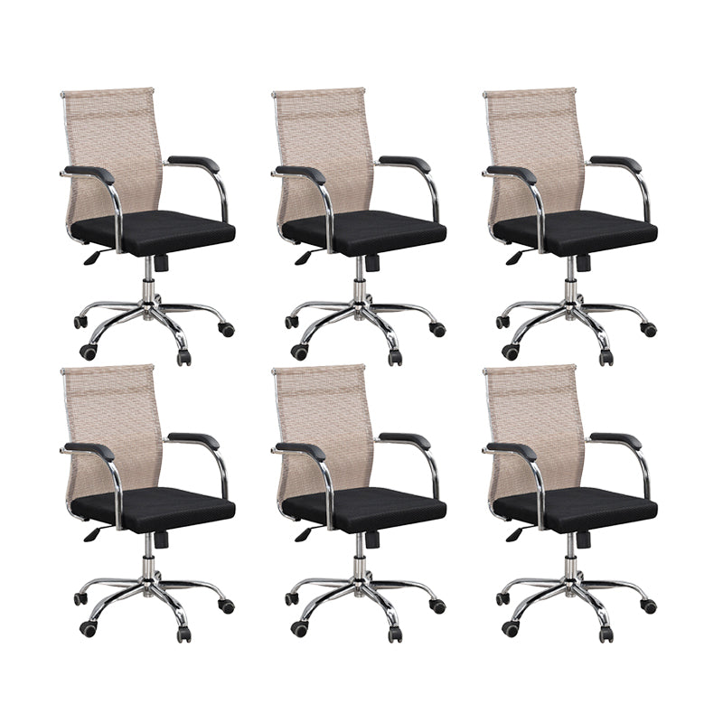 19"W Modern Desk Chair Breathable AirGrid Fixed Arms Office Chair 6 Piece Set Brown Clearhalo 'furn' 'furn_office_chair' 'Furniture' 'Office Chairs' 'Office Furniture' 'office_chair' 6335108