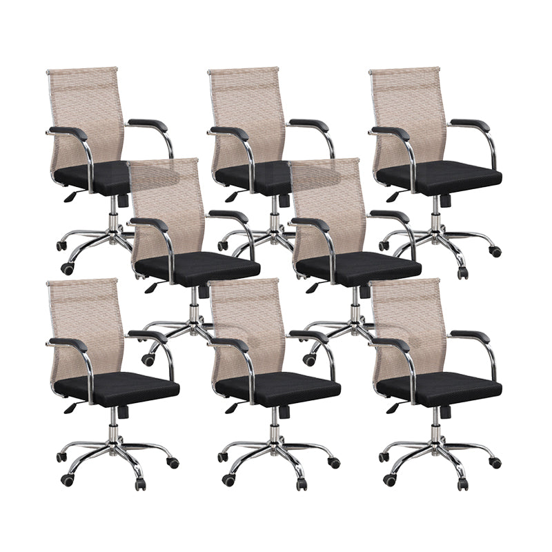 19"W Modern Desk Chair Breathable AirGrid Fixed Arms Office Chair 8 Piece Set Brown Clearhalo 'furn' 'furn_office_chair' 'Furniture' 'Office Chairs' 'Office Furniture' 'office_chair' 6335111