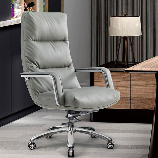 Modern Desk Chair Leather Ergonomic Computer Chair High-Back Chair with Wheels Grey 1 Piece Clearhalo 'furn' 'furn_office_chair' 'Furniture' 'Office Chairs' 'Office Furniture' 'office_chair' 6335122