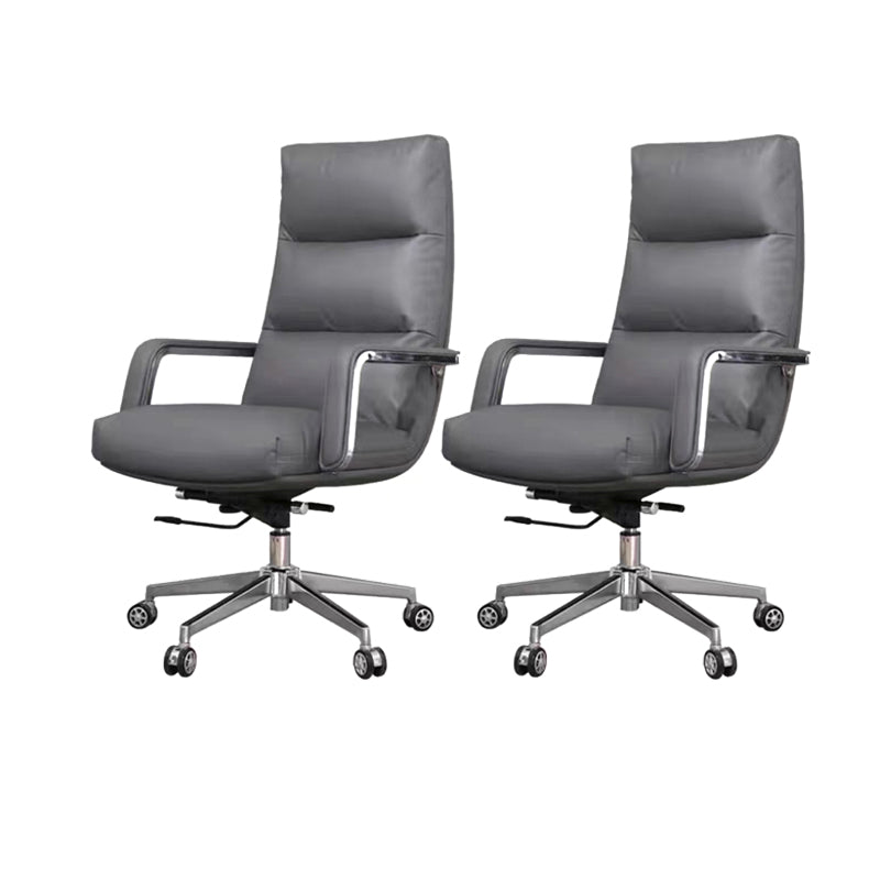 Modern Desk Chair Leather Ergonomic Computer Chair High-Back Chair with Wheels Grey 2 Piece Set Clearhalo 'furn' 'furn_office_chair' 'Furniture' 'Office Chairs' 'Office Furniture' 'office_chair' 6335124