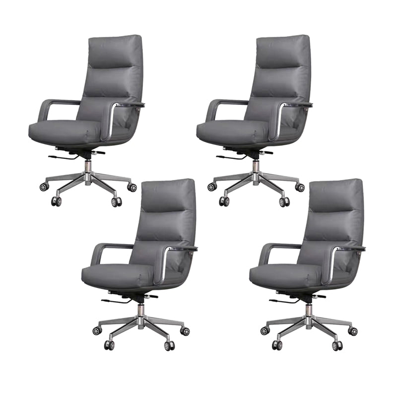 Modern Desk Chair Leather Ergonomic Computer Chair High-Back Chair with Wheels Grey 4 Piece Set Clearhalo 'furn' 'furn_office_chair' 'Furniture' 'Office Chairs' 'Office Furniture' 'office_chair' 6335125